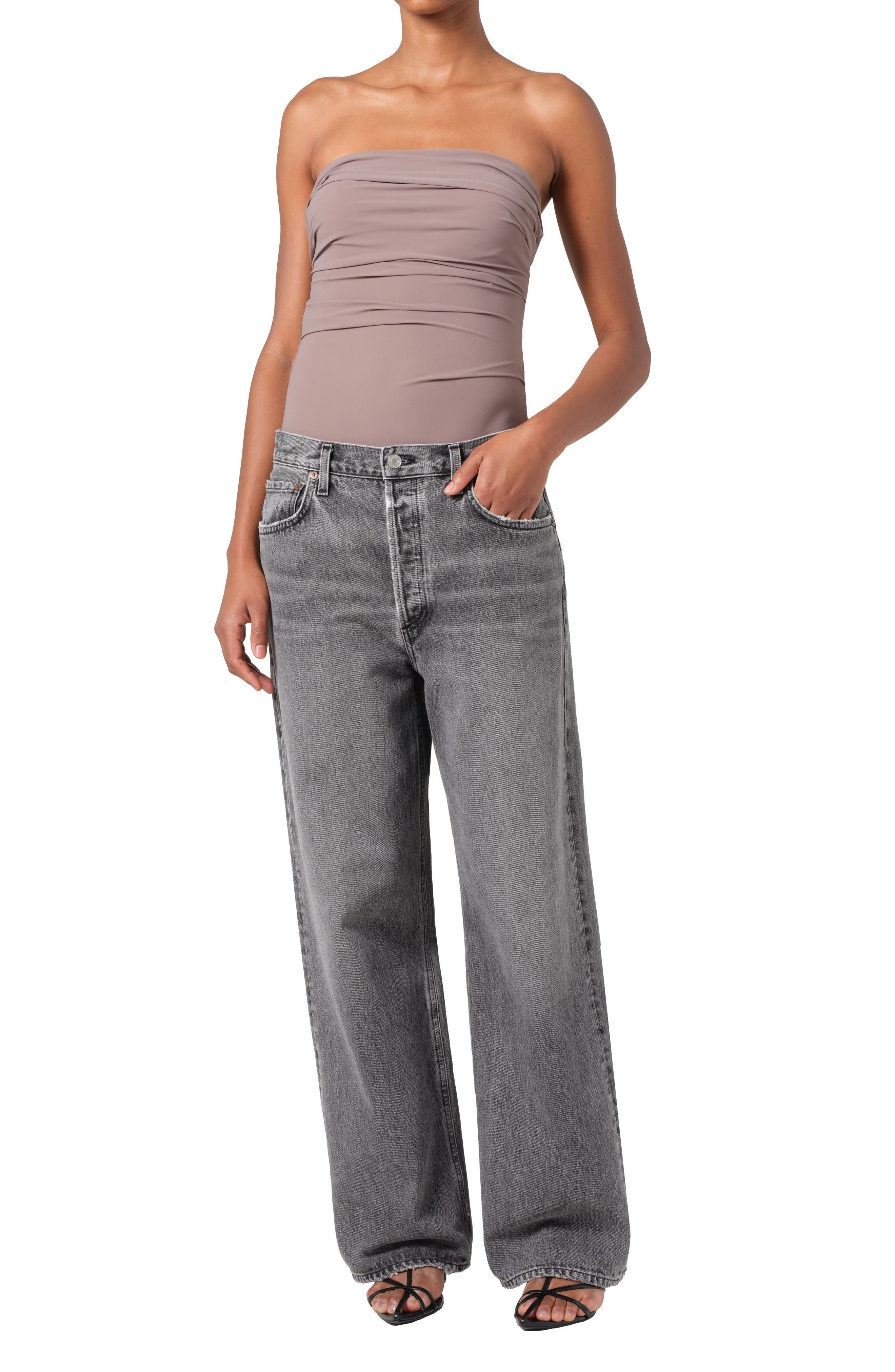 AGOLDE Gwyneth Strapless Bodysuit in Taupe (Dark Sand) at Nordstrom - 5