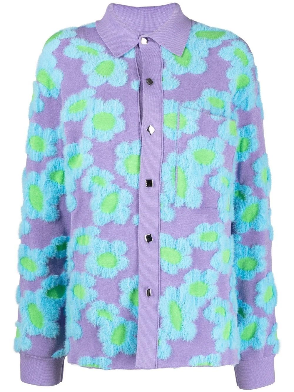 floral-patterned collared cardigan - 1