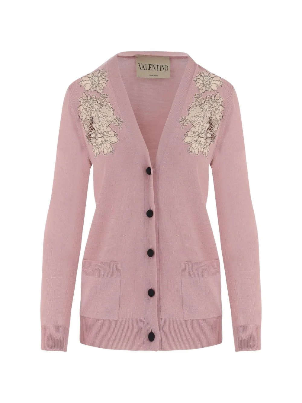lace-embroidered wool cardigan - 1