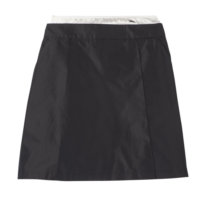 Short skirt with belt patch Black - Technical taffeta 1