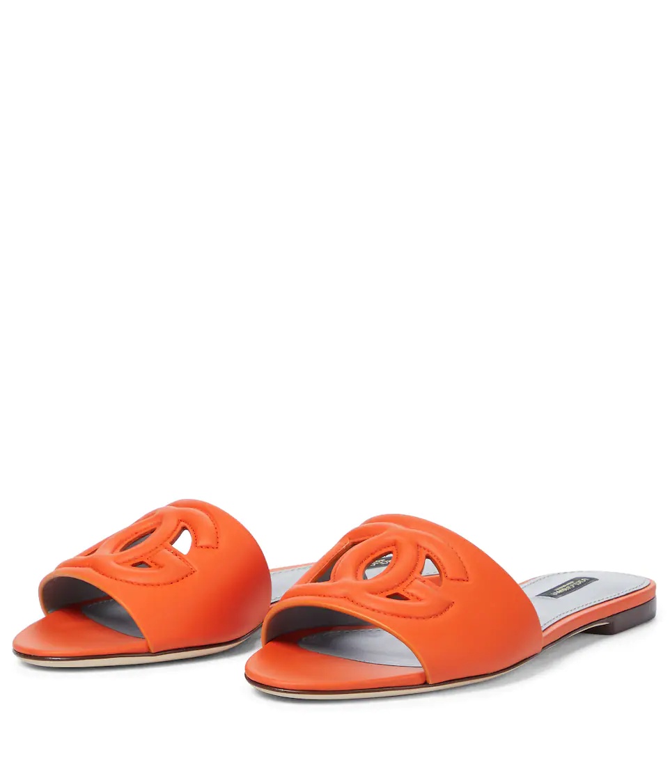 Logo cutout leather slides - 5