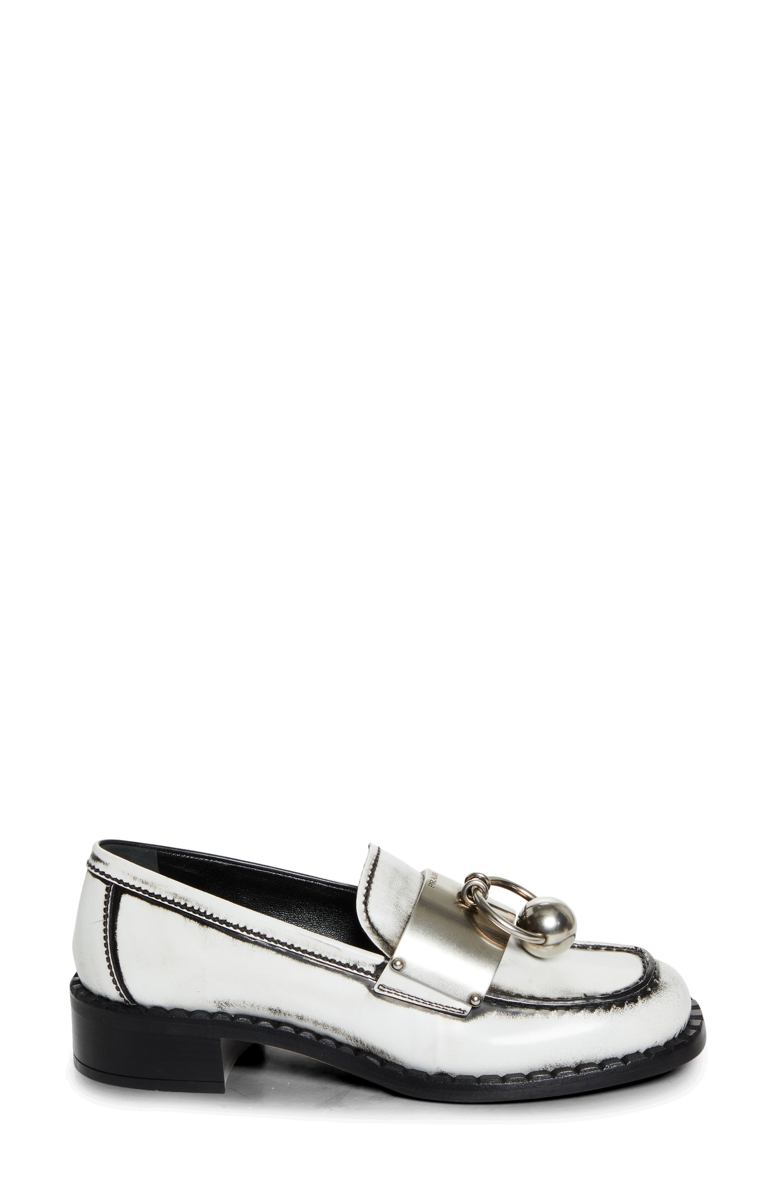 Prada Two-Tone Calfskin Leather Loafer in Bianco at Nordstrom - 3