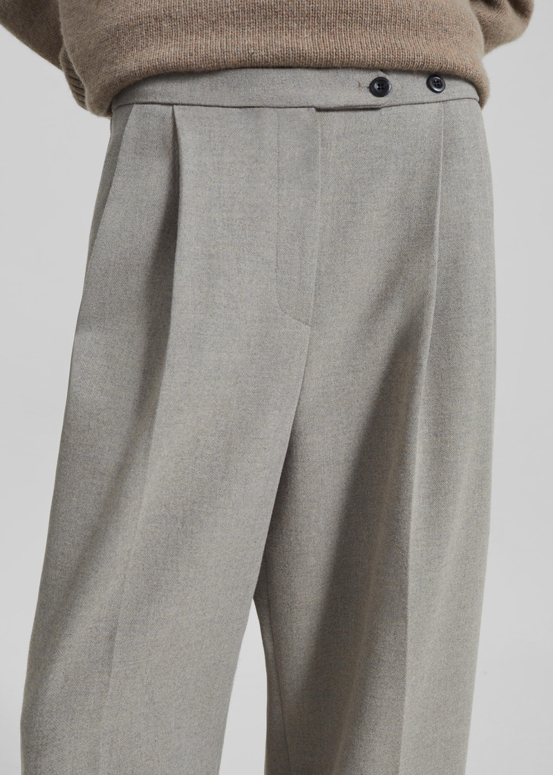 Haflso Pleated Wide Trousers - Beige Melange 3
