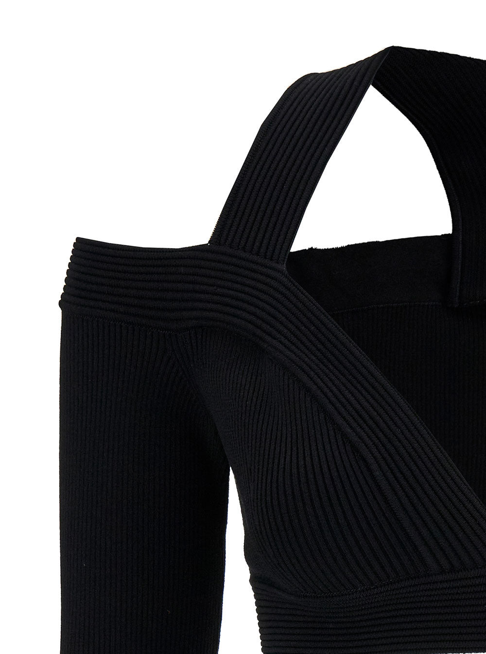 Alexander Mcqueen Women Black Cropped Top With Shoulders Cut-Out In Stretch Viscose Blend Woman - 3