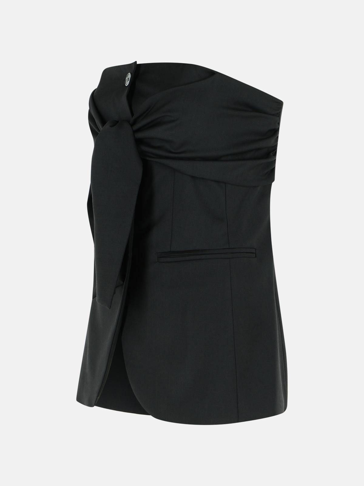 'VERUSKA' BLACK VIRGIN WOOL BUSTIER TOP - 2