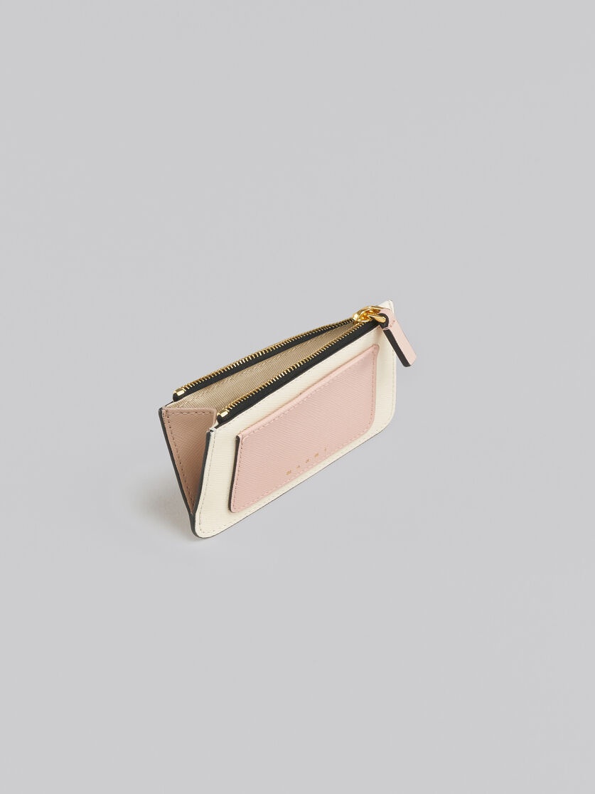 PINK WHITE AND BEIGE SAFFIANO LEATHER CARD CASE - 2