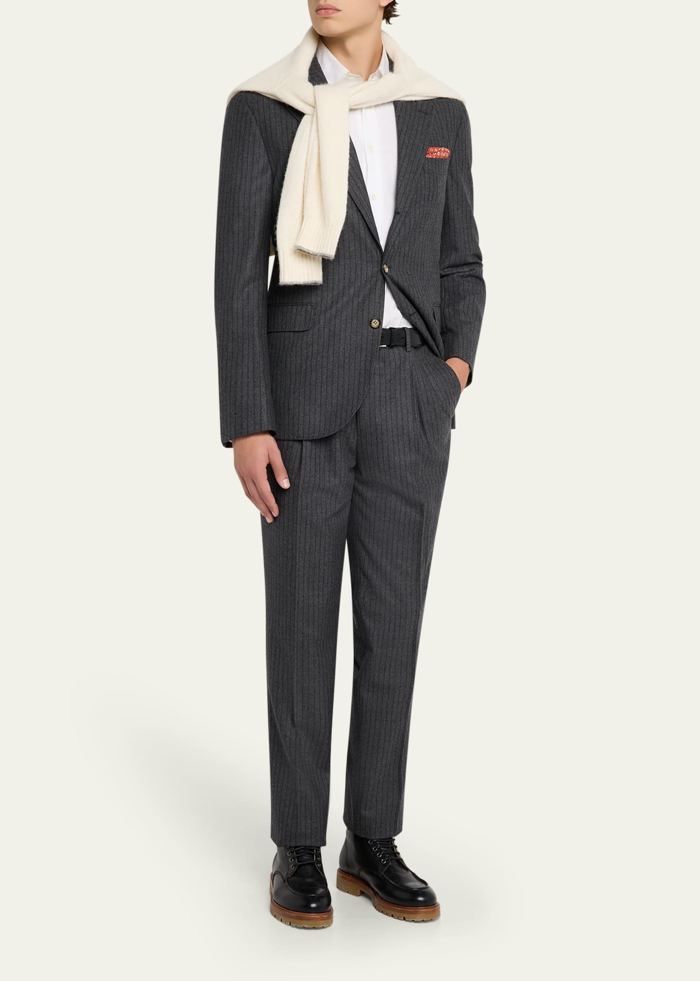 Men's Virgin Wool Chalk Stripe Notch Lapel Sport Coat - 2