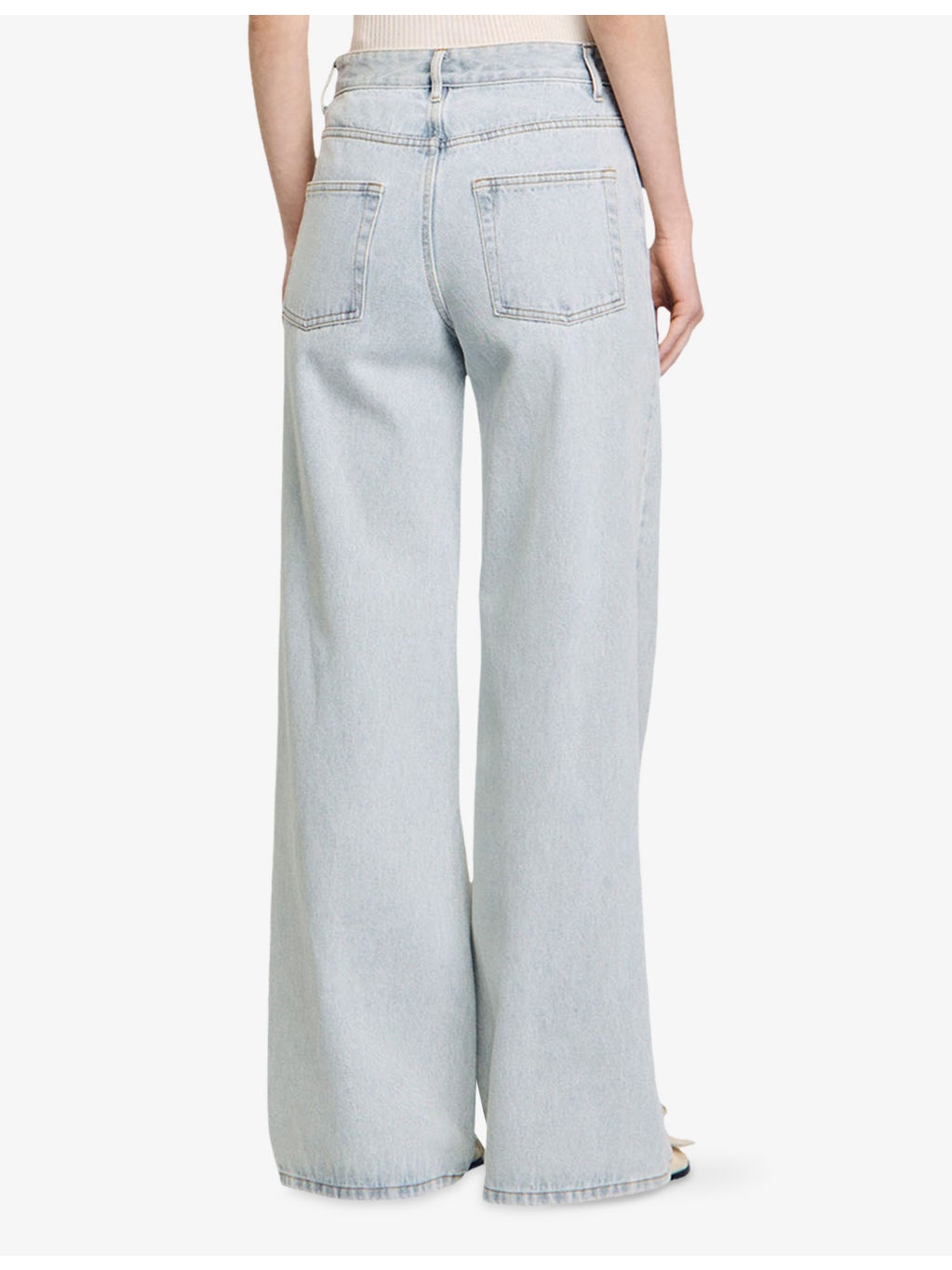 Rhinestone-Embellished Wide-Leg Denim Jeans - 4