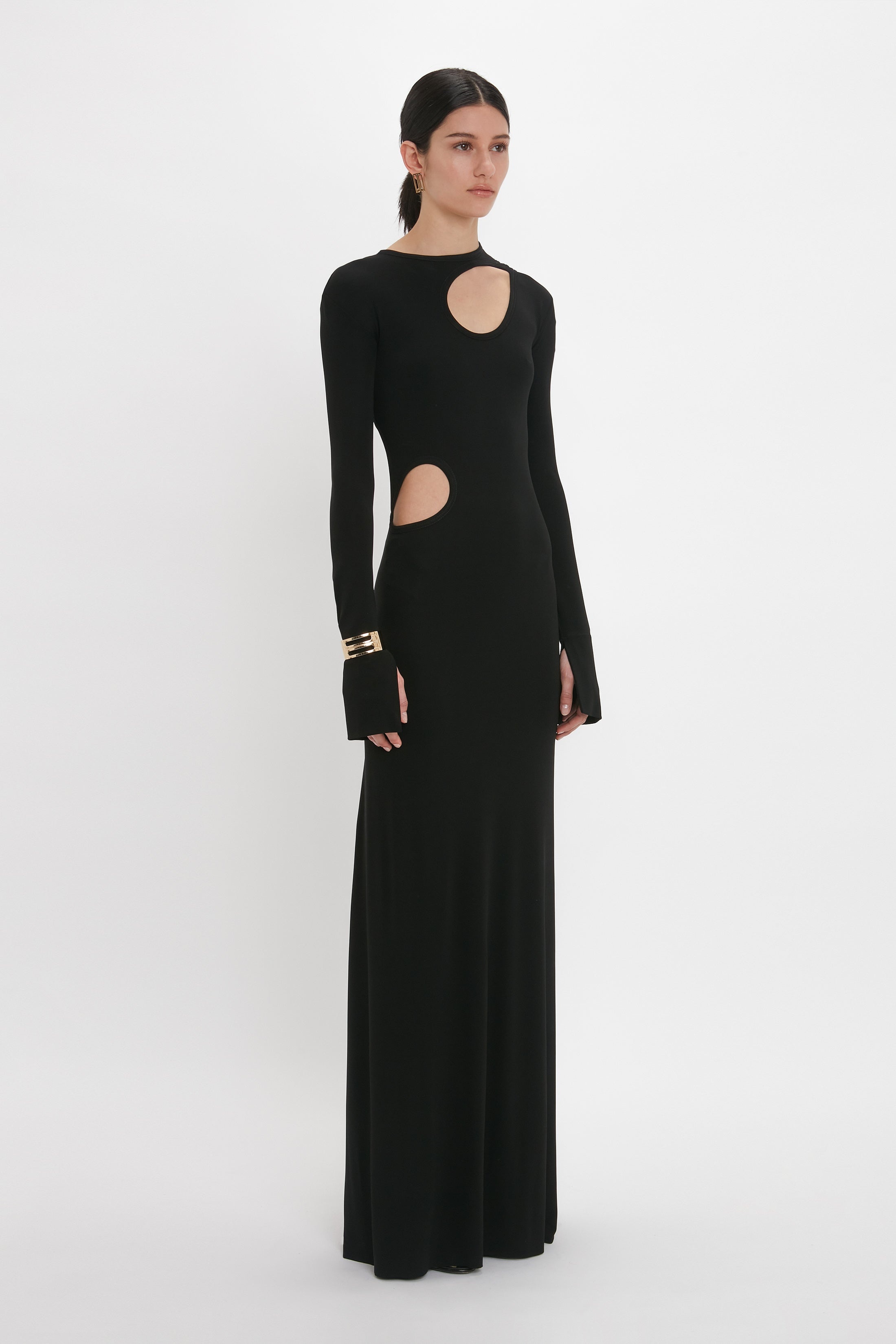 Cut-Out Jersey Floor-Length Dress In Black - 3