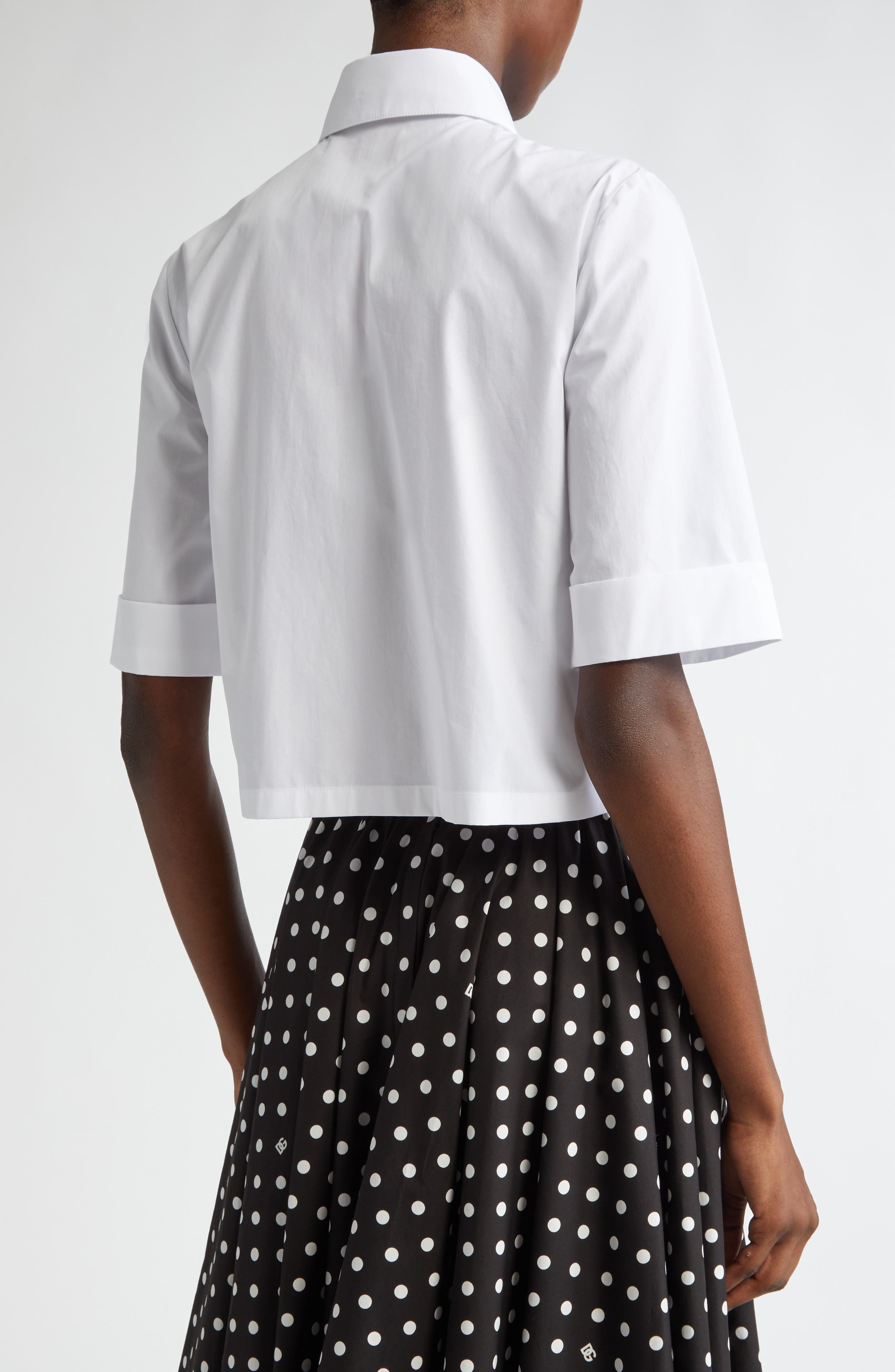 Dolce&Gabbana Point Collar Cotton Crop Shirt in W0800 Bianco Ottico at Nordstrom - 3