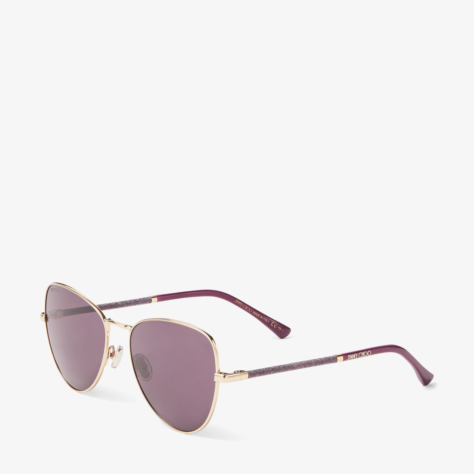 Carol
Rose Gold Aviator Sunglasses with Purple Glitter Temples - 3