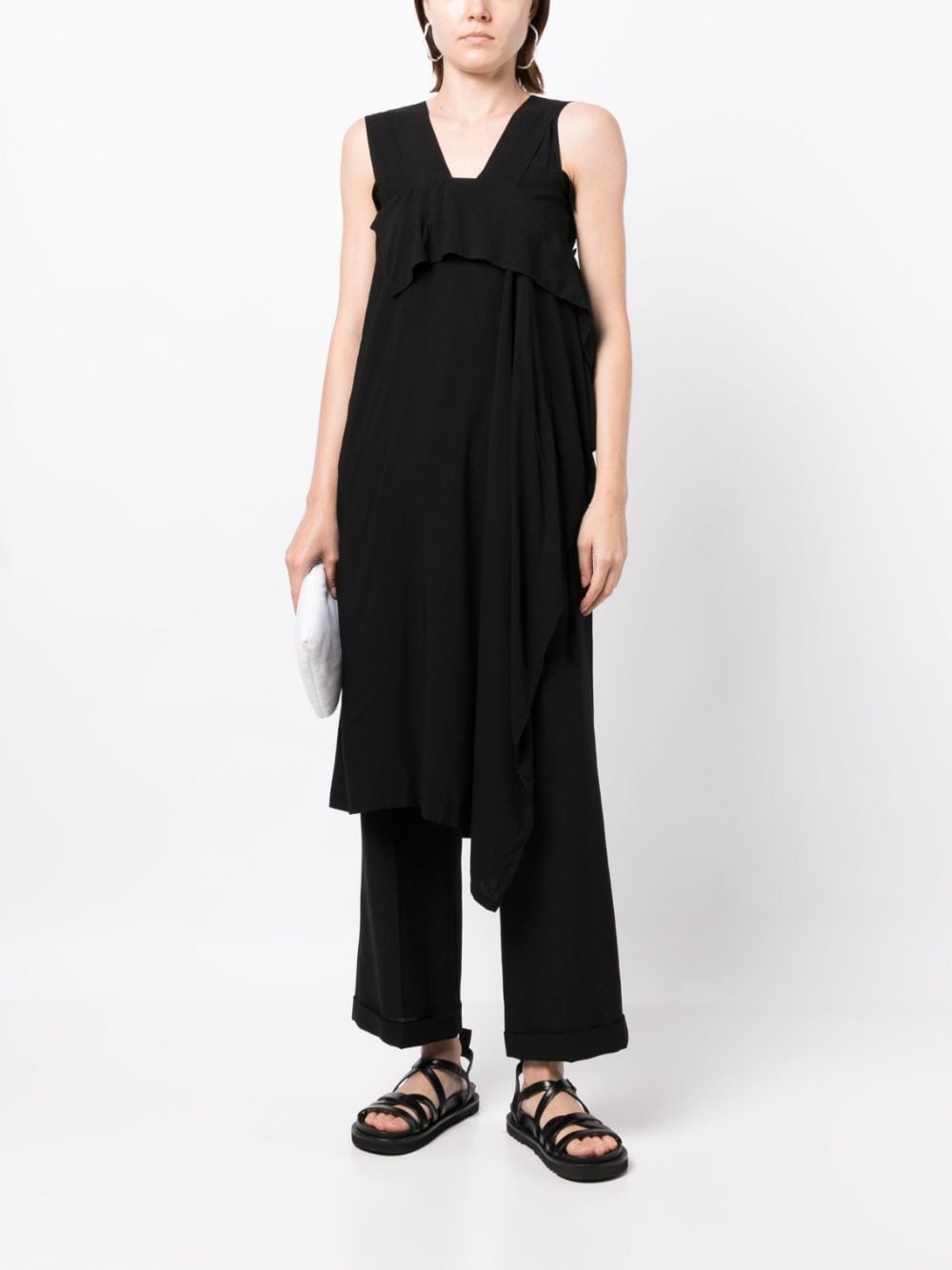 asymmetric draped midi dress - 2