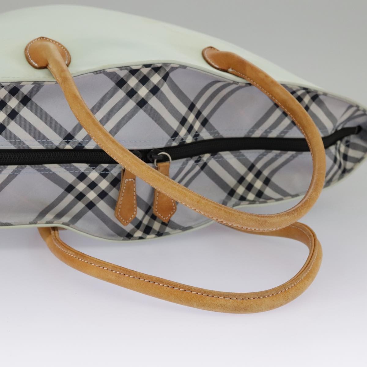Burberry Blue Label Tote Bag Nylon Leather Light Blue Brown Silver - 9