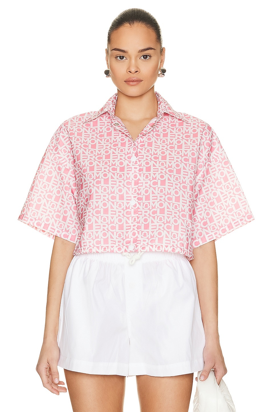 Cropped Logo Print Short Sleeve Shirt - 1