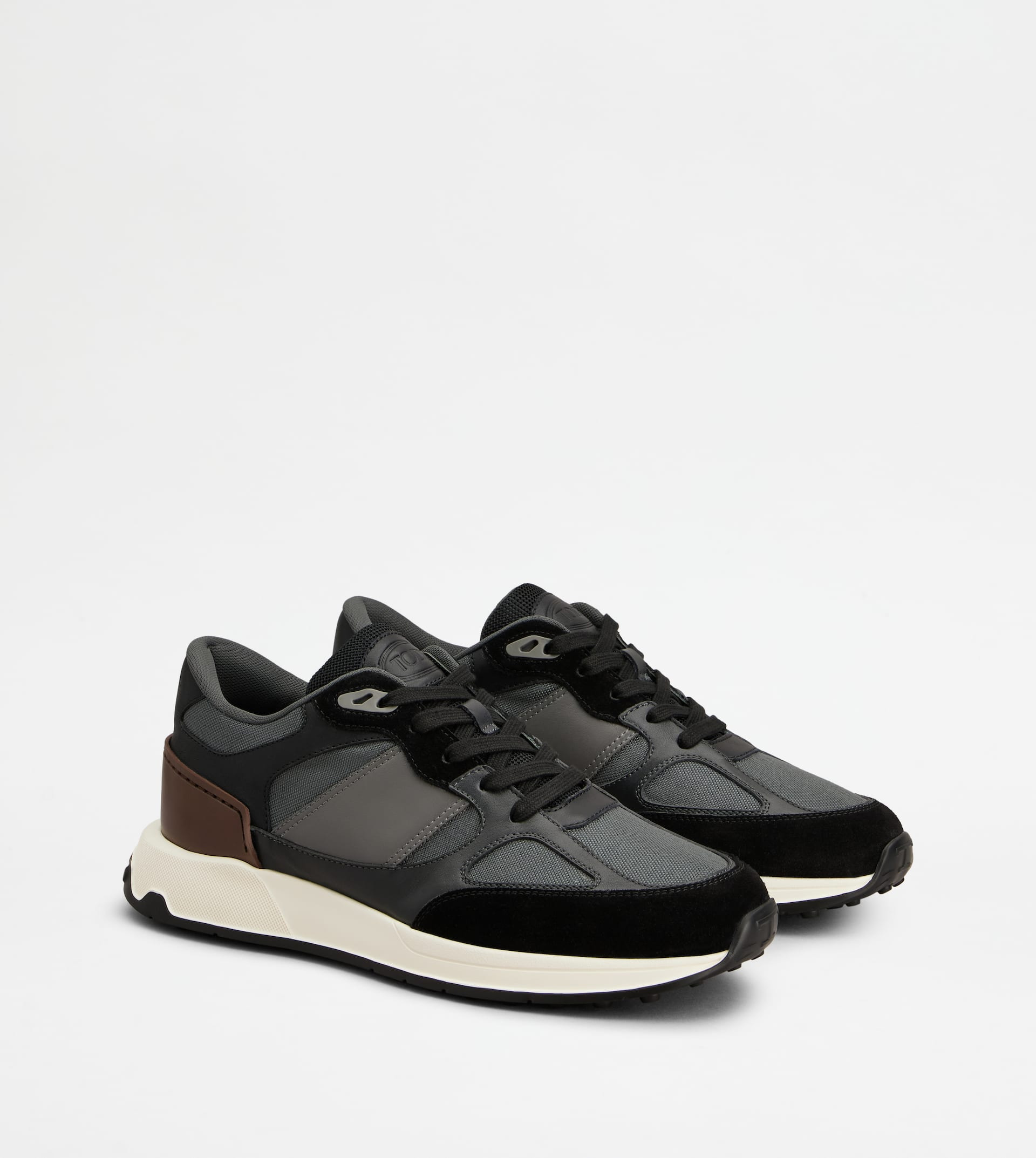 SNEAKERS IN LEATHER AND FABRIC - BLACK, GREY - 2