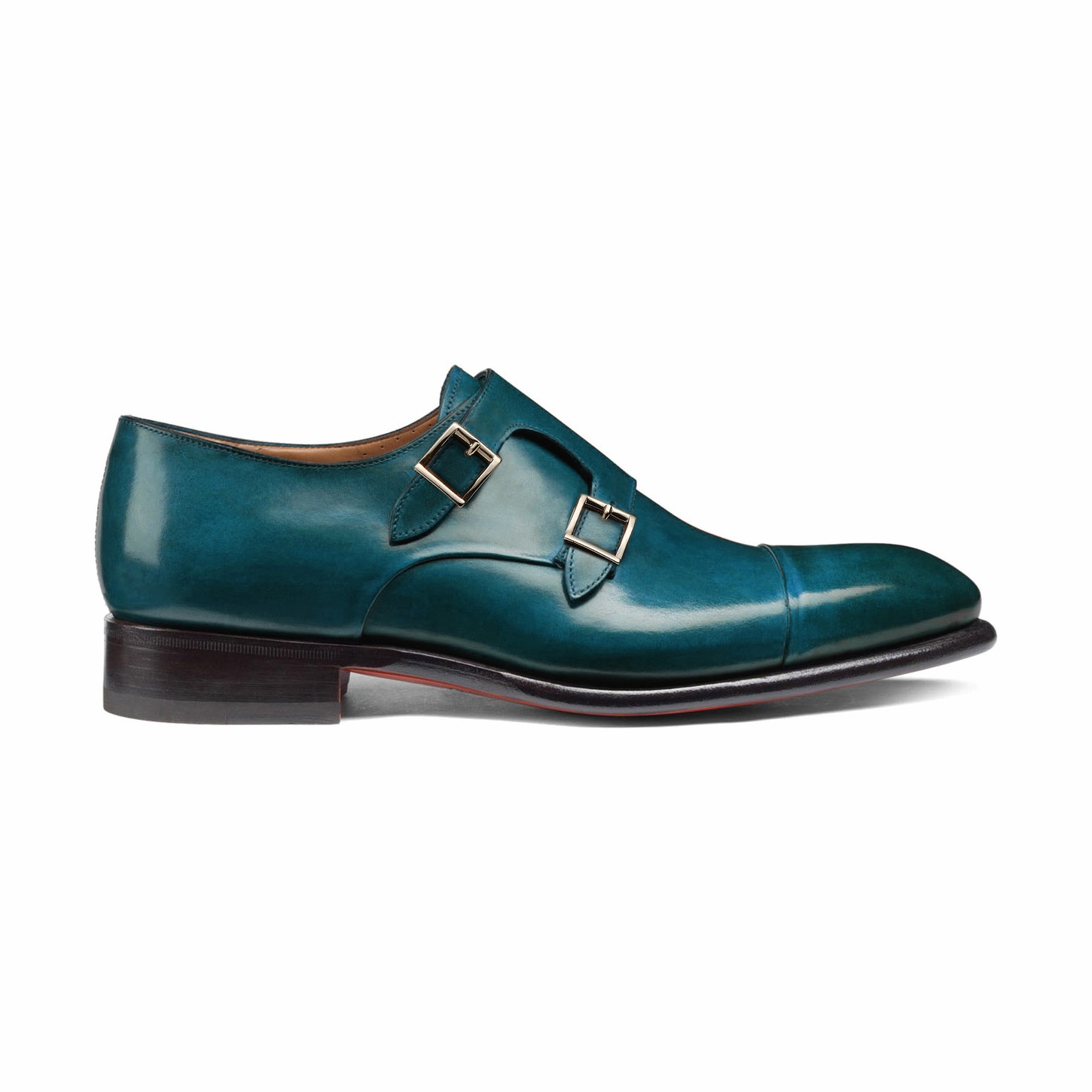 Men's dark blue-green leather double-buckle shoe - 2