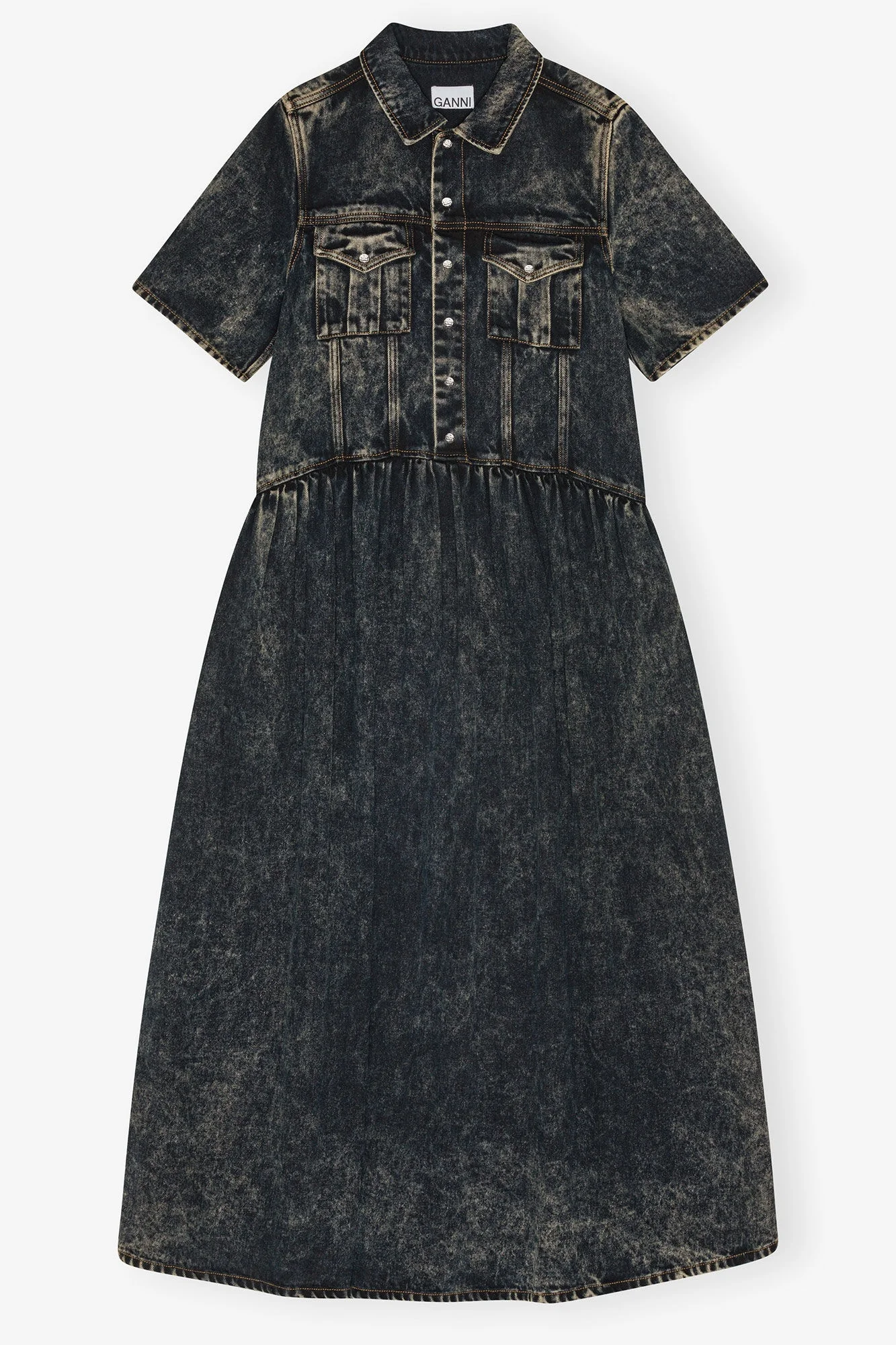 BLACK WASHED DENIM DRESS - 1