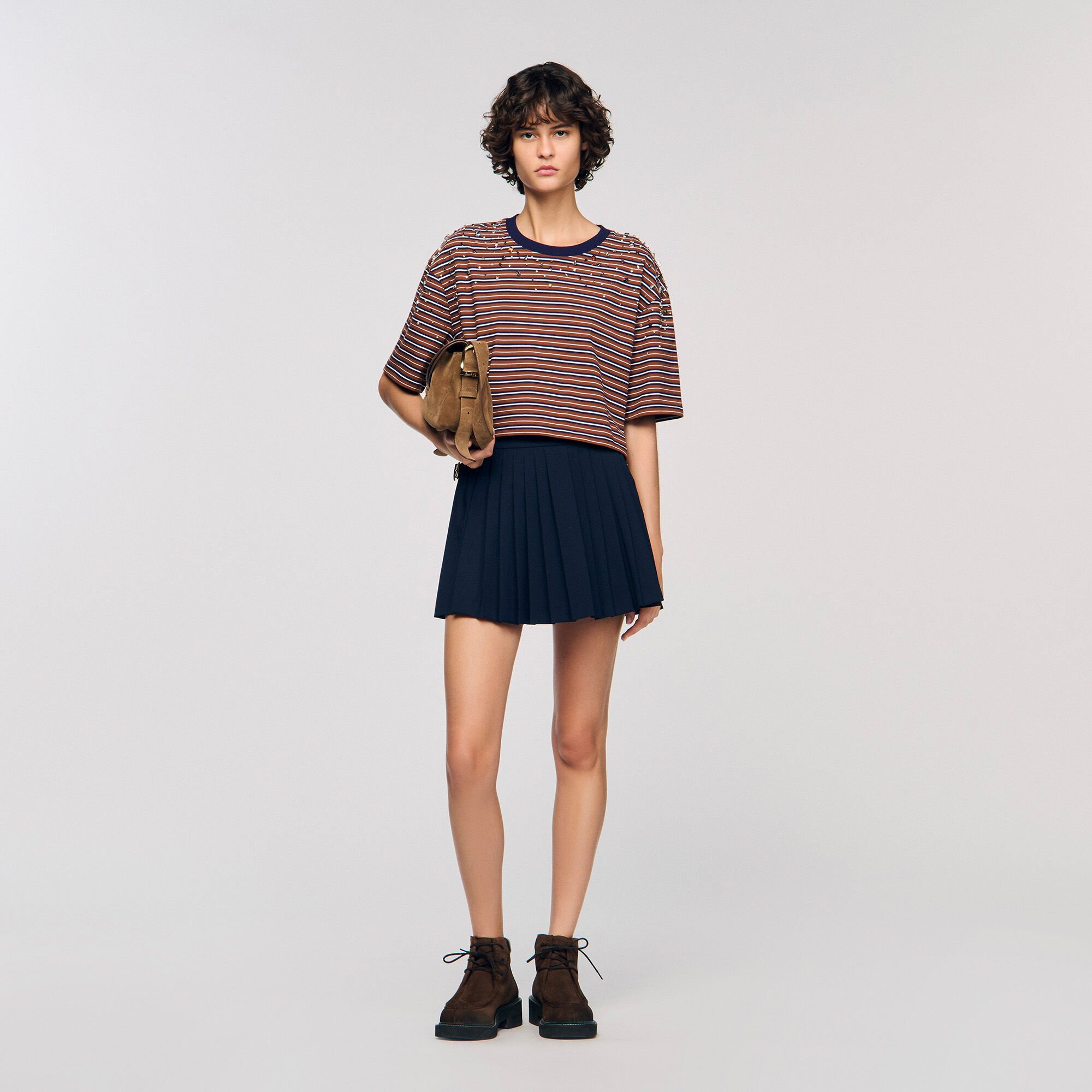 STRIPED RHINESTONE T-SHIRT - 1
