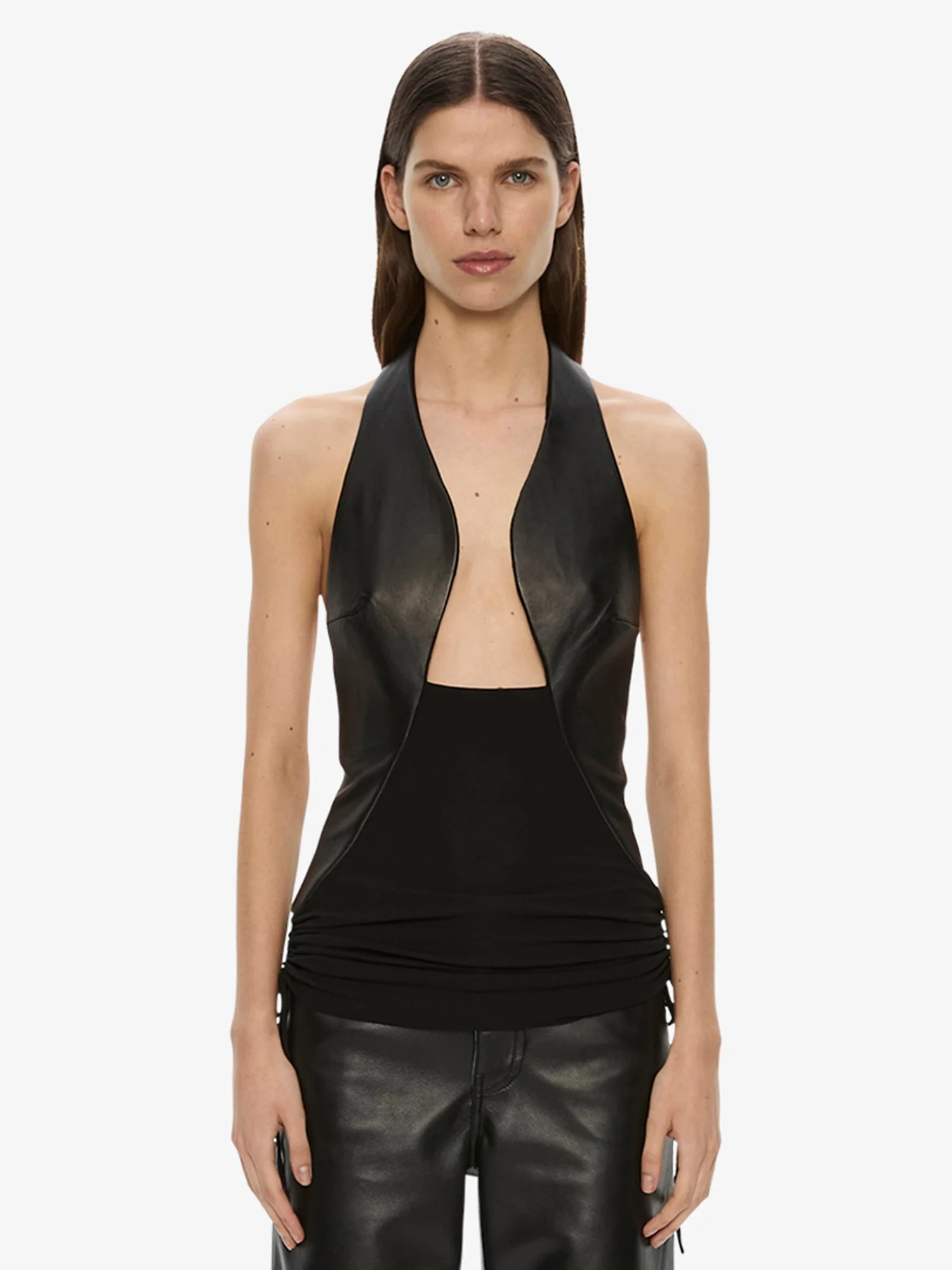 Tailored Slope Leather Halter Top - 1