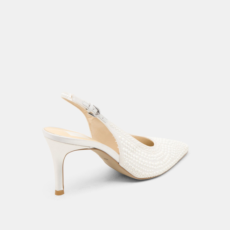 ELASI PEARL HEELS TRUE WHITE SATIN 5