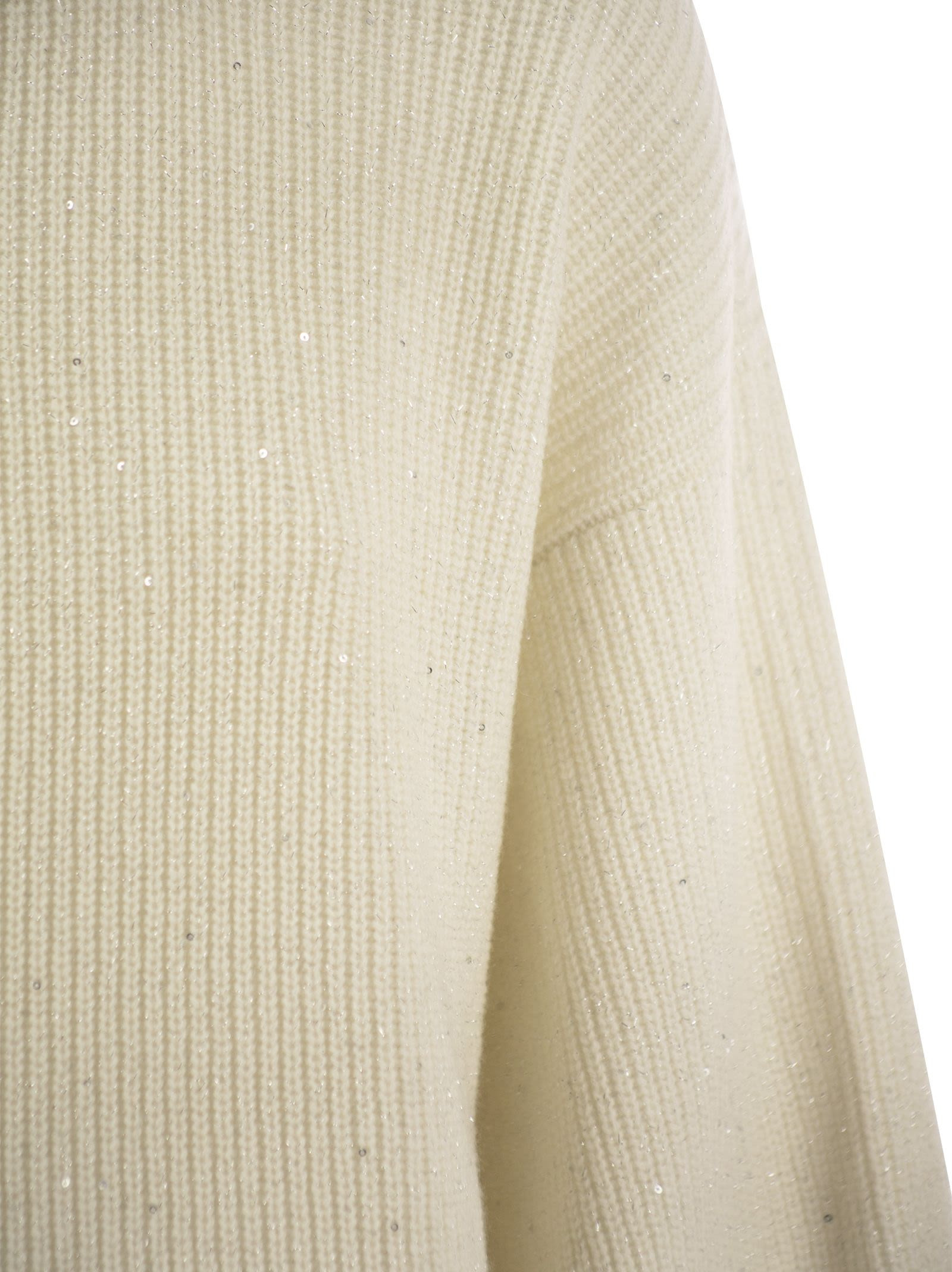 Brunello Cucinelli Women Wool And Cashmere Rib Sweater With Sequins - 4