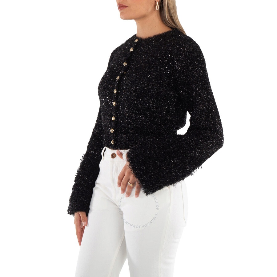 Rabanne Ladies Black Metallic Cropped Cardigan - 4