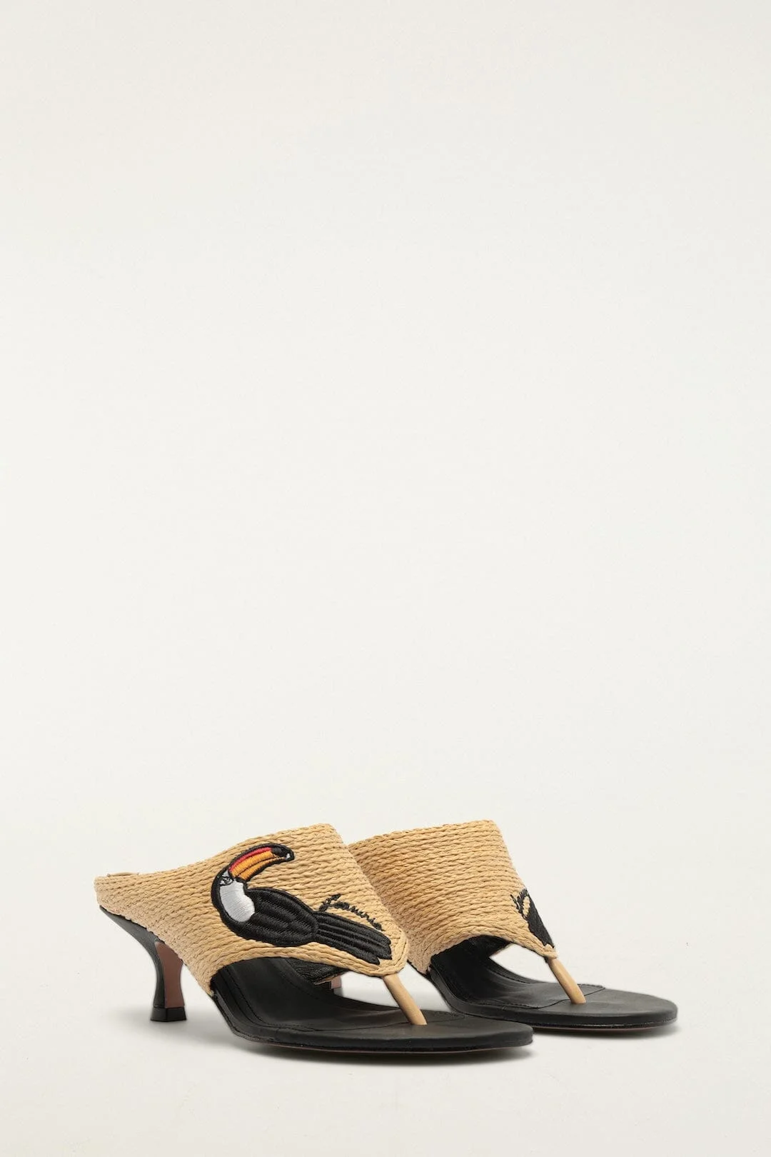 Raffia Embroidered Icons Kitten Heeled Sandal - 1