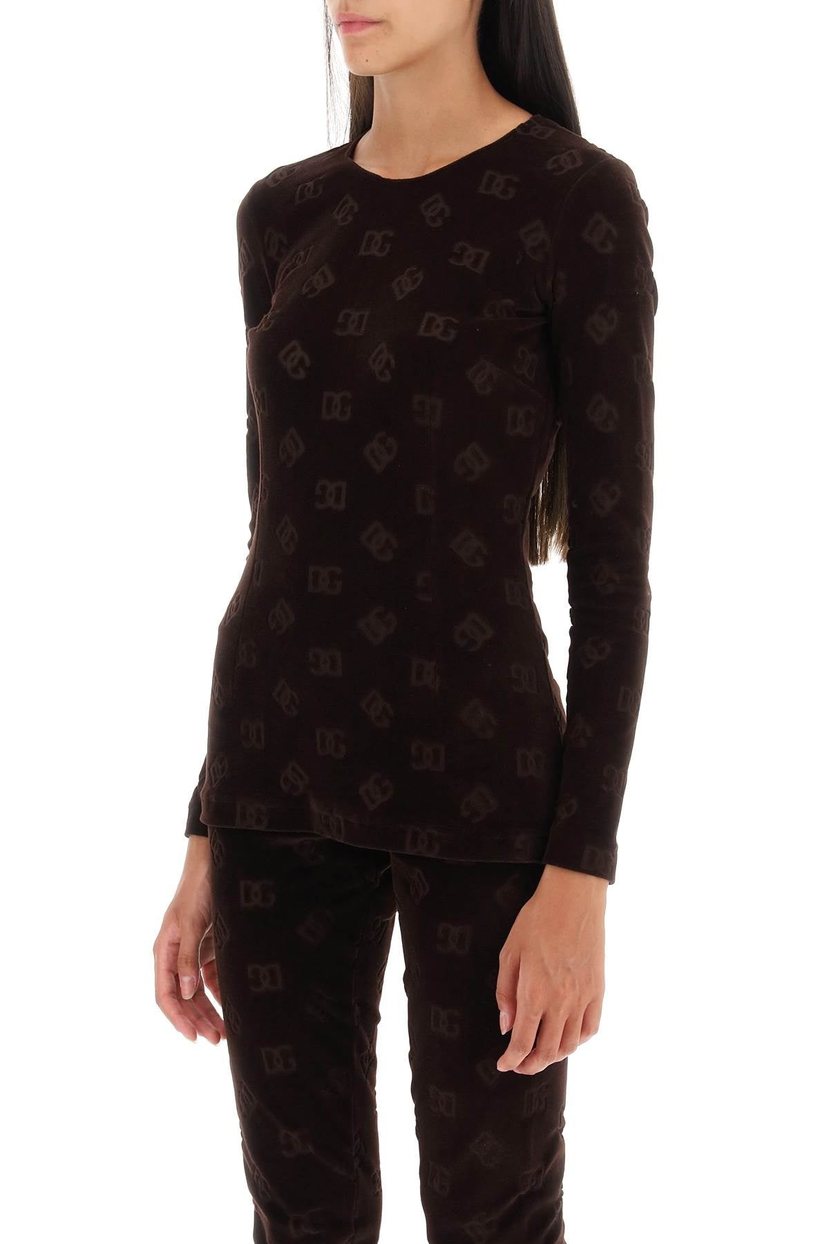 Long Sleeved Top In Monogram Chenille - 3