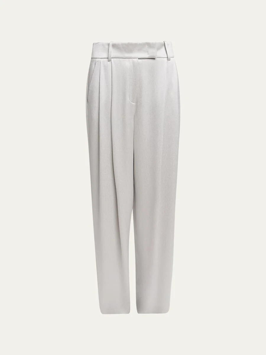 Hammered Satin Pleated Straight-Leg Trousers - 1