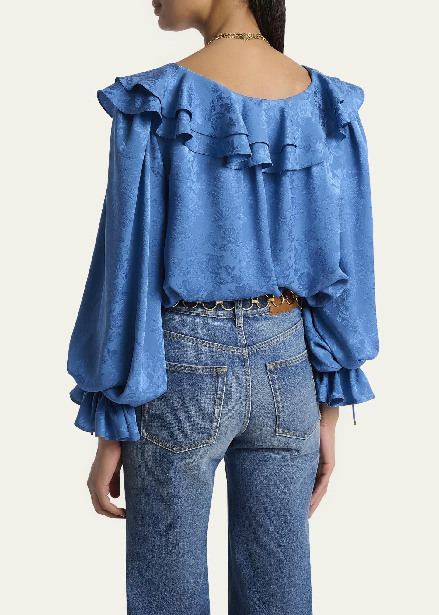 Floral Silk Jacquard Ruffle Top - 3