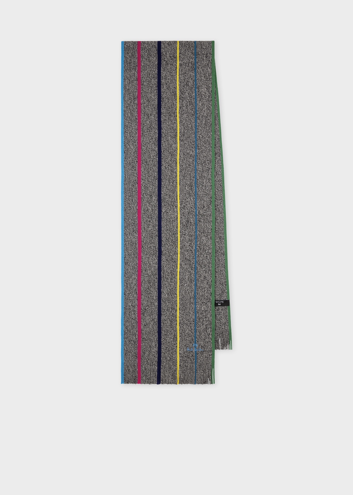 Grey Merino Wool 'Sports Stripe' Scarf - 1