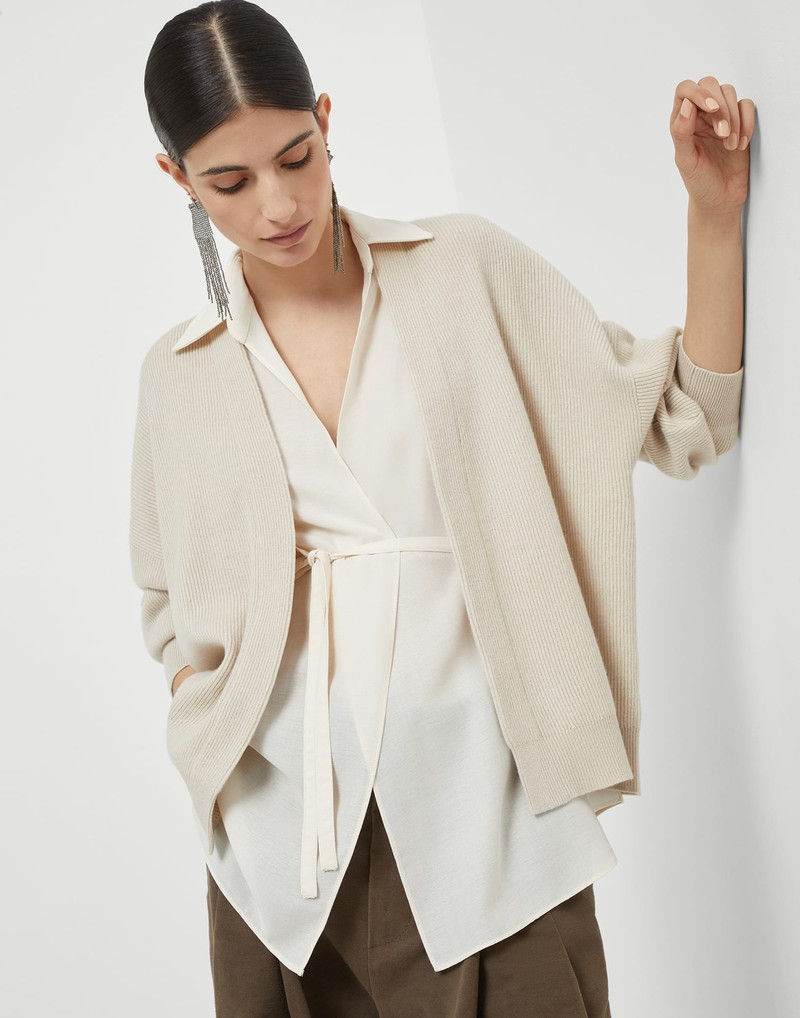 Cashmere English rib cardigan with detachable blouse and monili 4