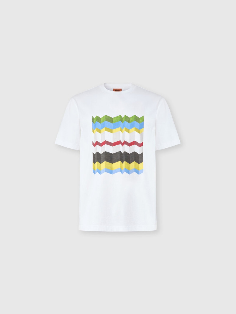Crew-neck cotton T-shirt with macro zigzag print 1