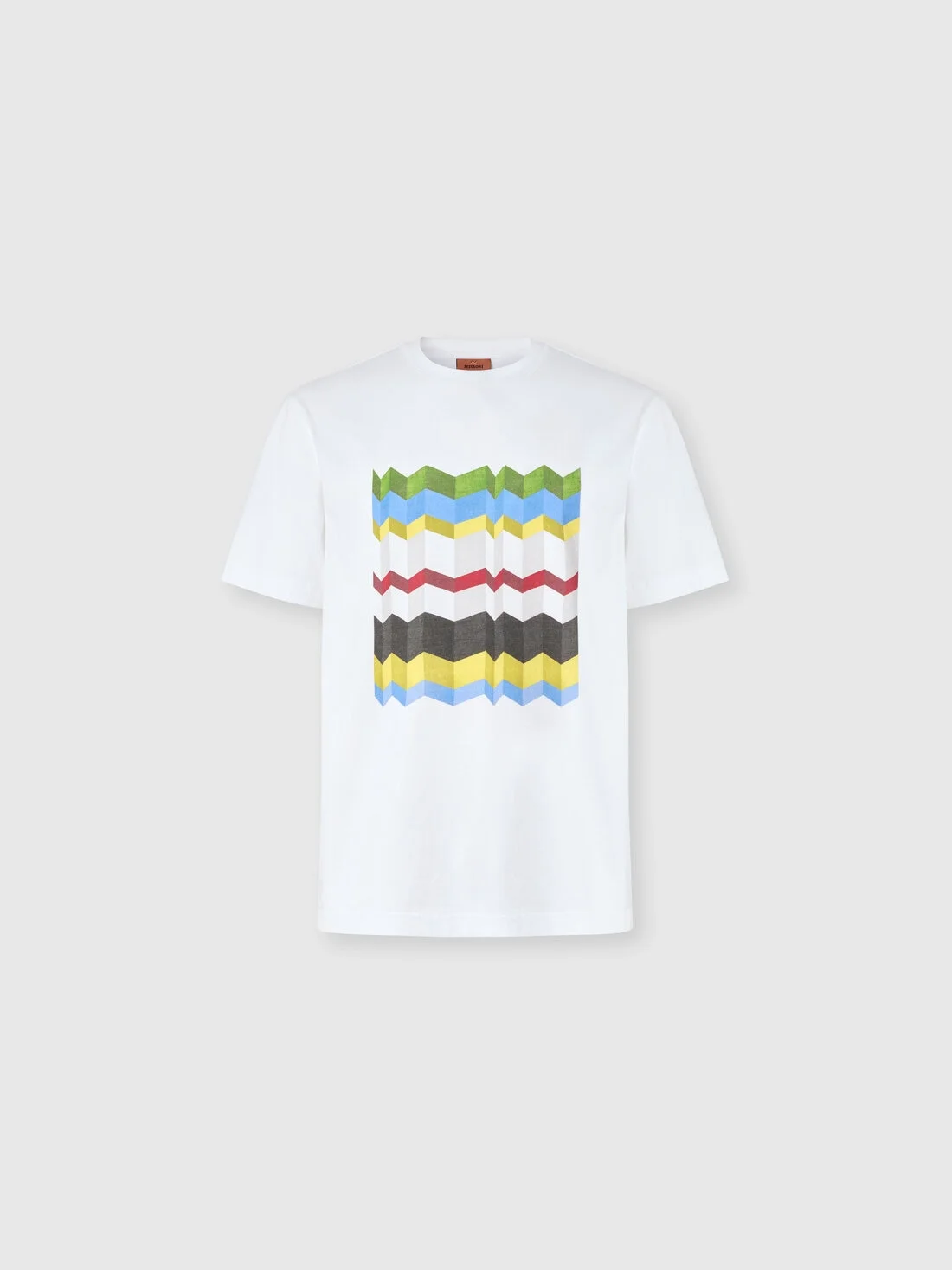 Crew-neck cotton T-shirt with macro zigzag print - 1