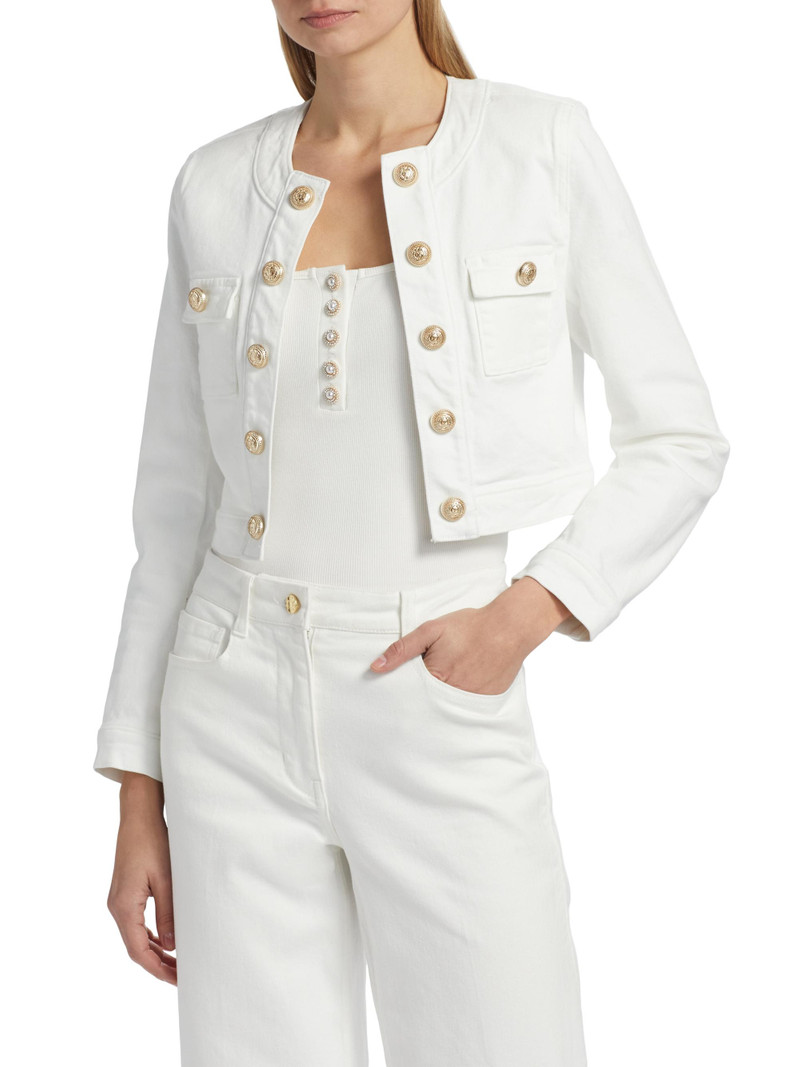 Women's Valentina Stretch Denim Collarless Crop Jacket - White 3