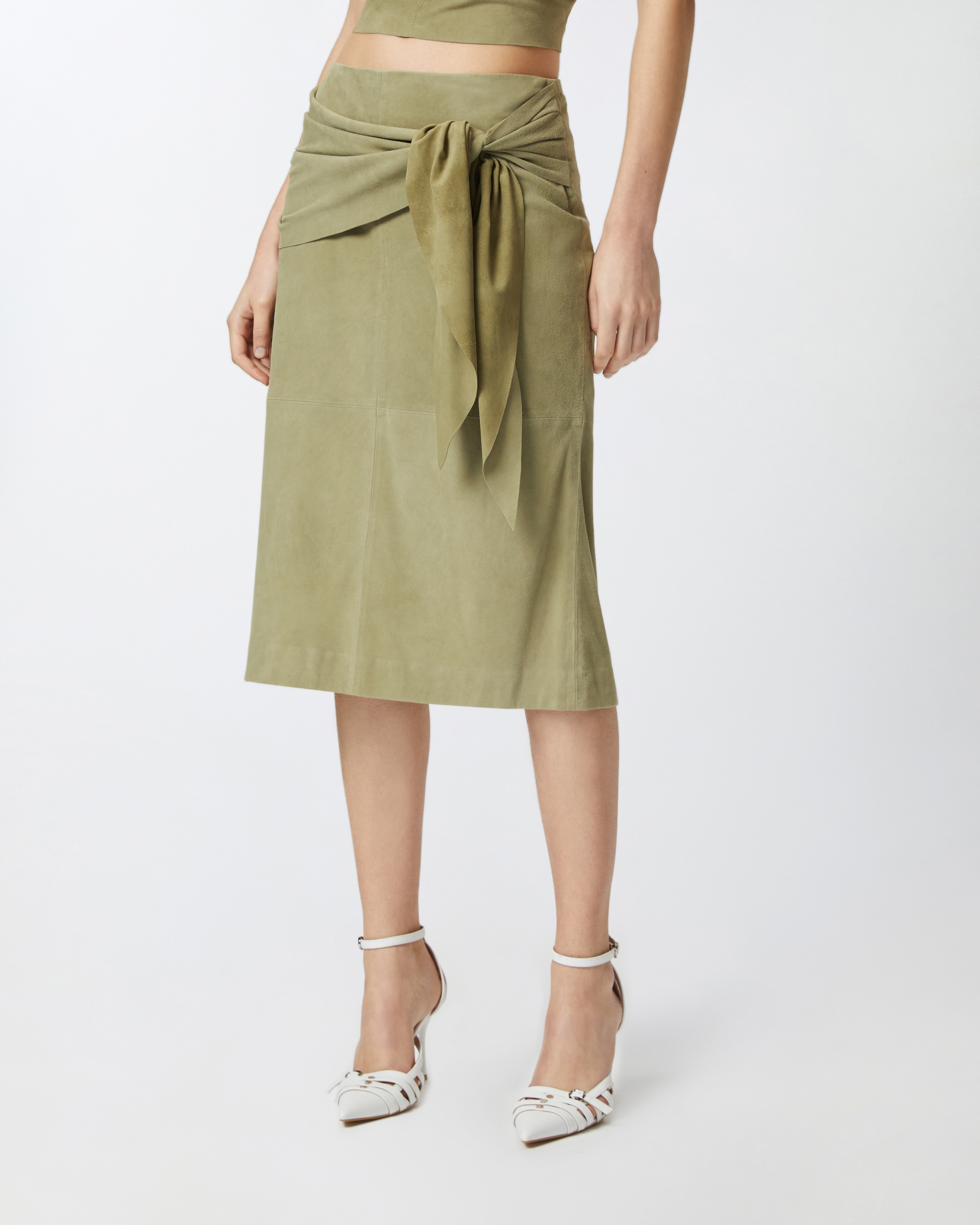 KNEE-LENGTH SUEDE SKIRT WITH KNOT - 3