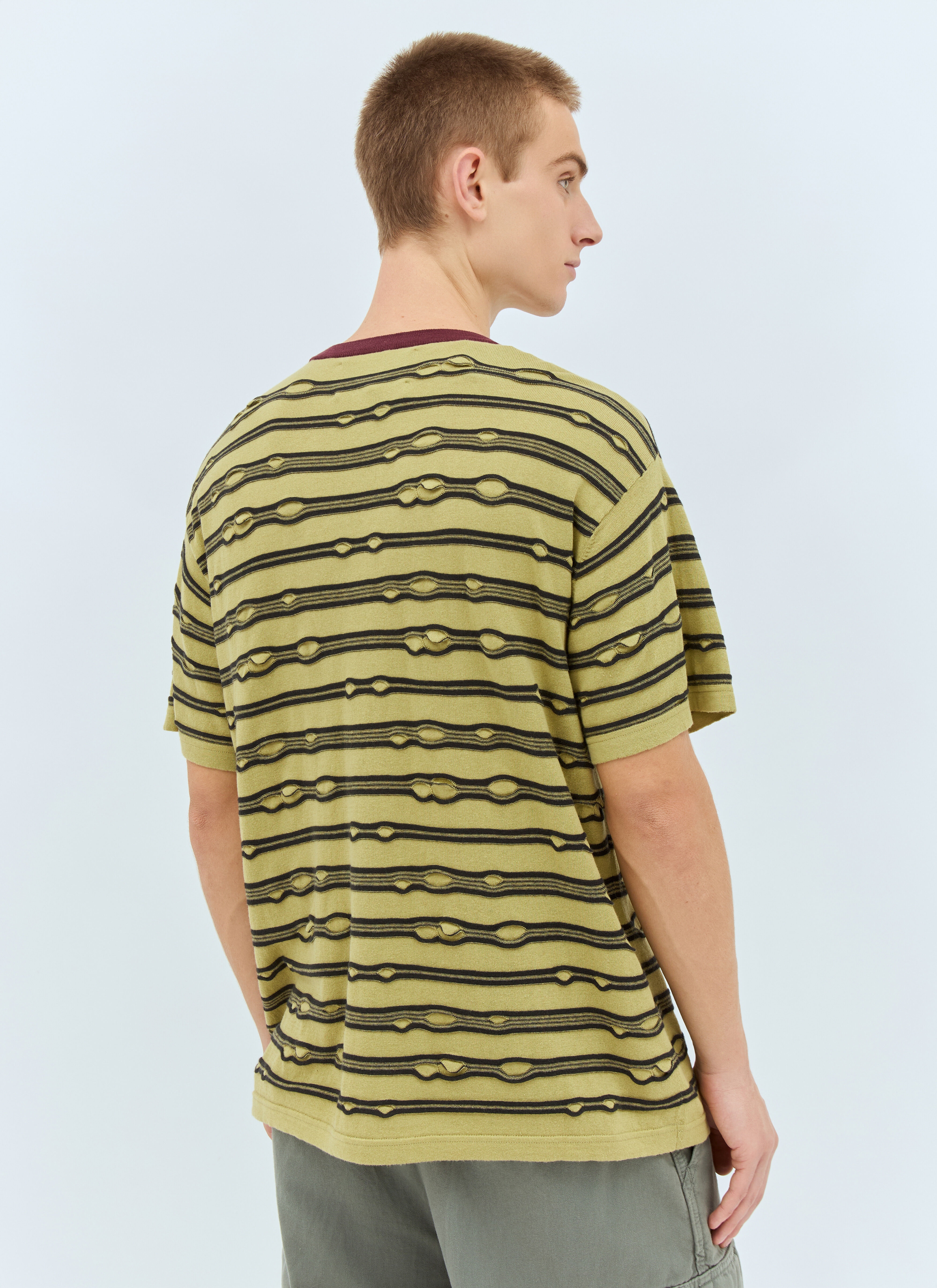 Embroidered Puckered Striped T-Shirt - 5