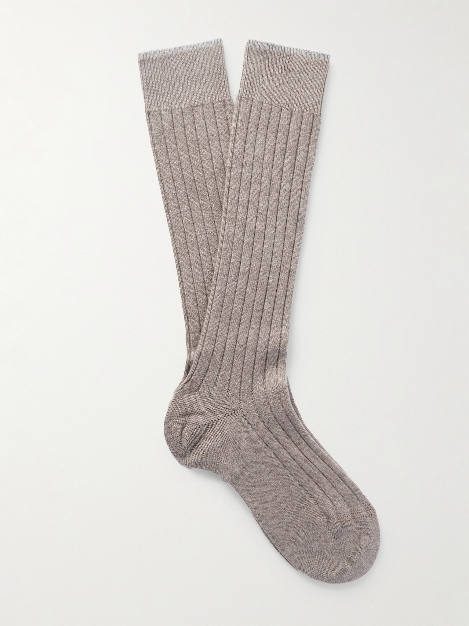 Ribbed Virgin Wool-Blend Socks Brown - 1