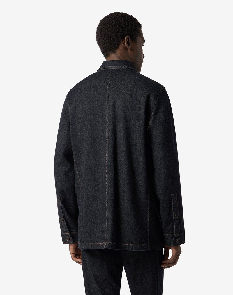 Blue single-breasted denim jacket 4