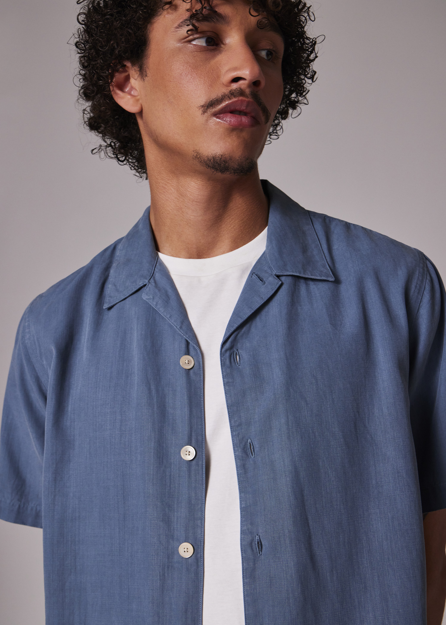 Blue Lyocell-Cotton Short-Sleeve Shirt - 8