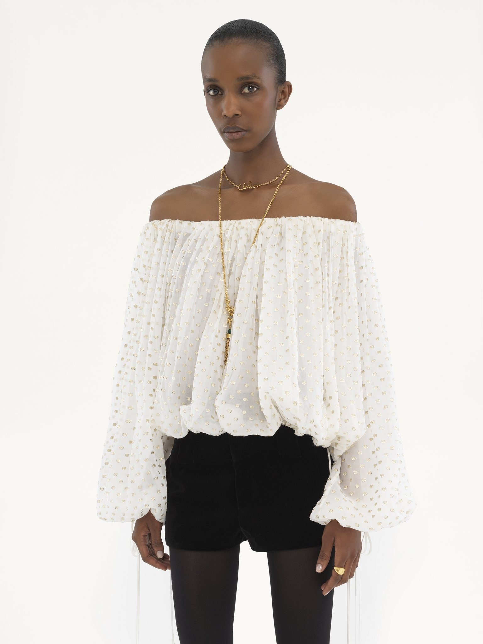 GATHERED OFF-THE-SHOULDER TOP IN SILK JACQUARD & LUREX - 4