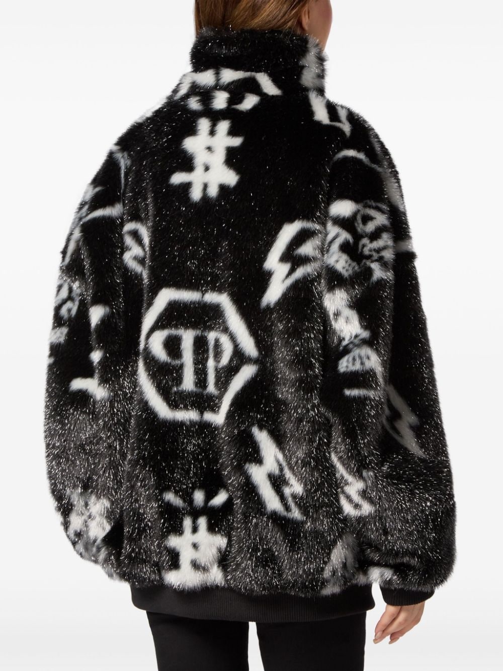 monogram-print zip-up jacket - 3