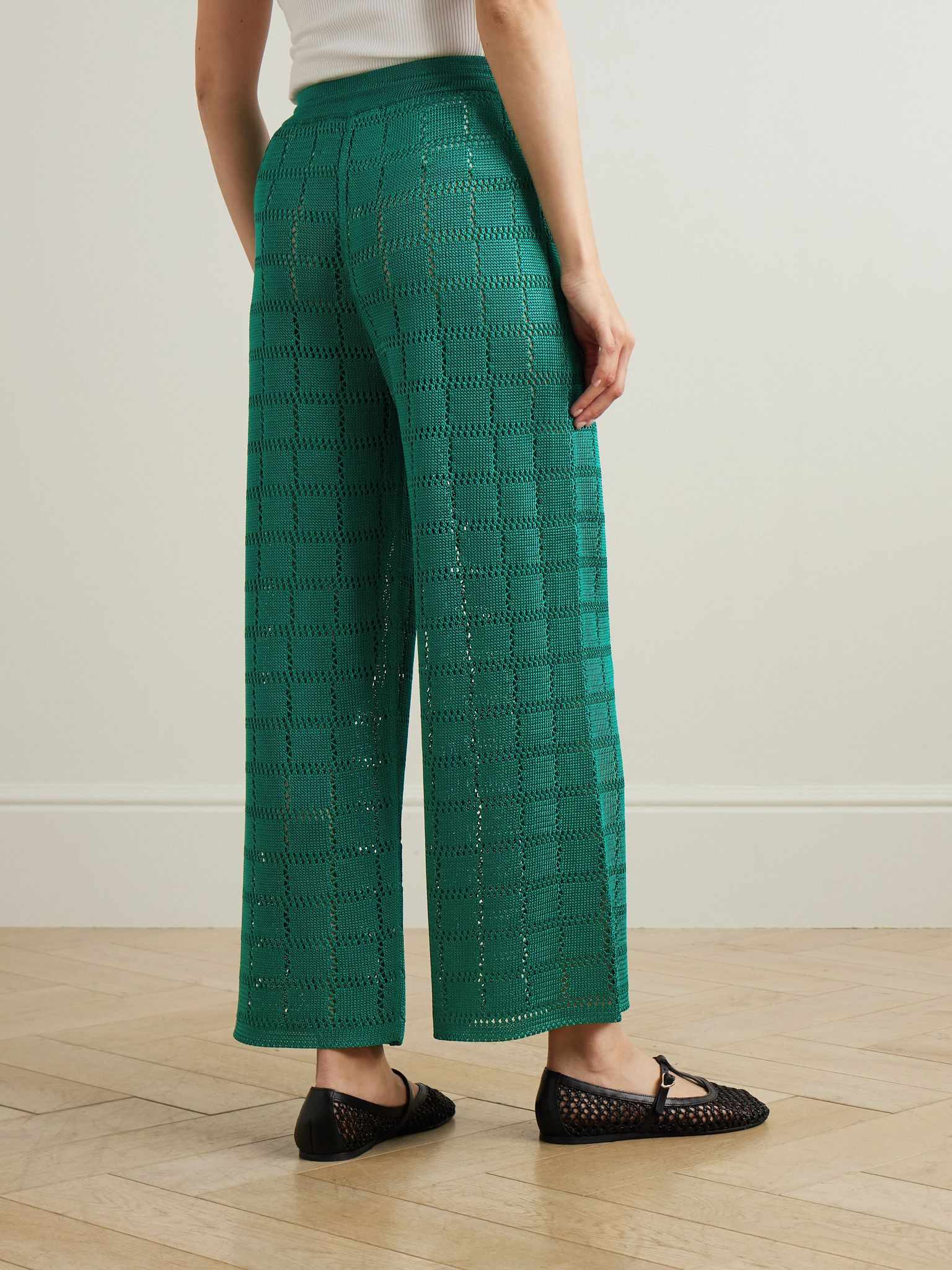 Crocheted wide-leg pants Green - 4