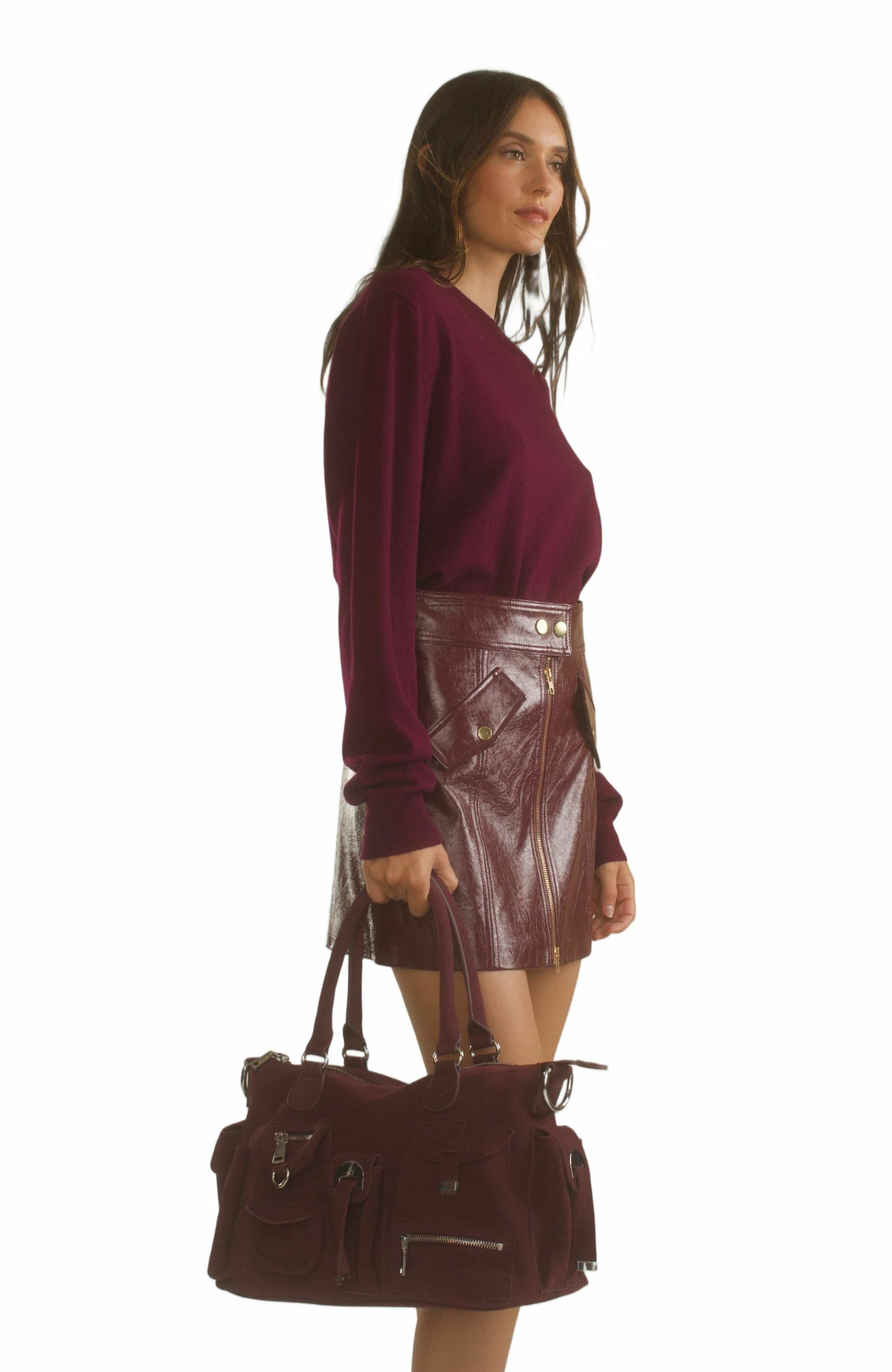 Cynthia Rowley Harper Vegan Leather Skirt in Oxblood at Nordstrom - 5