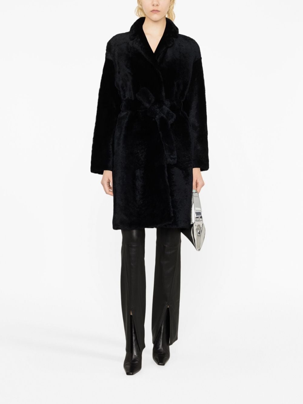 notched-lapels belted-waist coat - 2