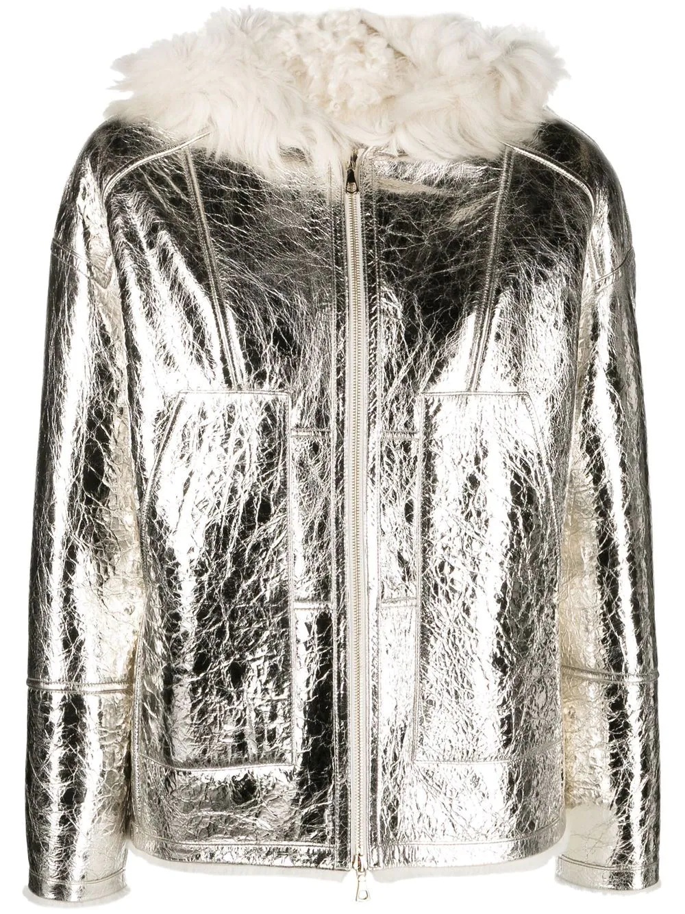 metallic-effect zip-up leather jacket - 1