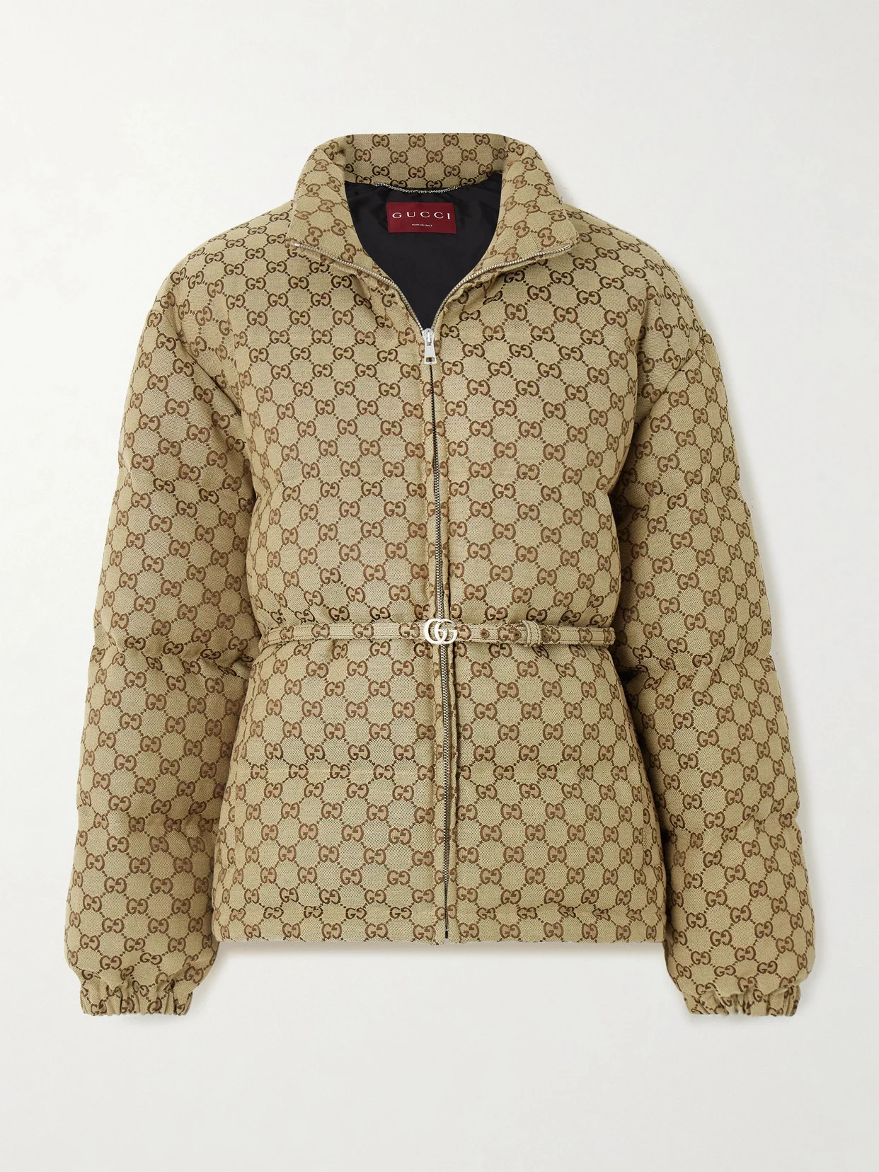 Belted Leather-trimmed Cotton-blend Canvas Down Jacket - 1