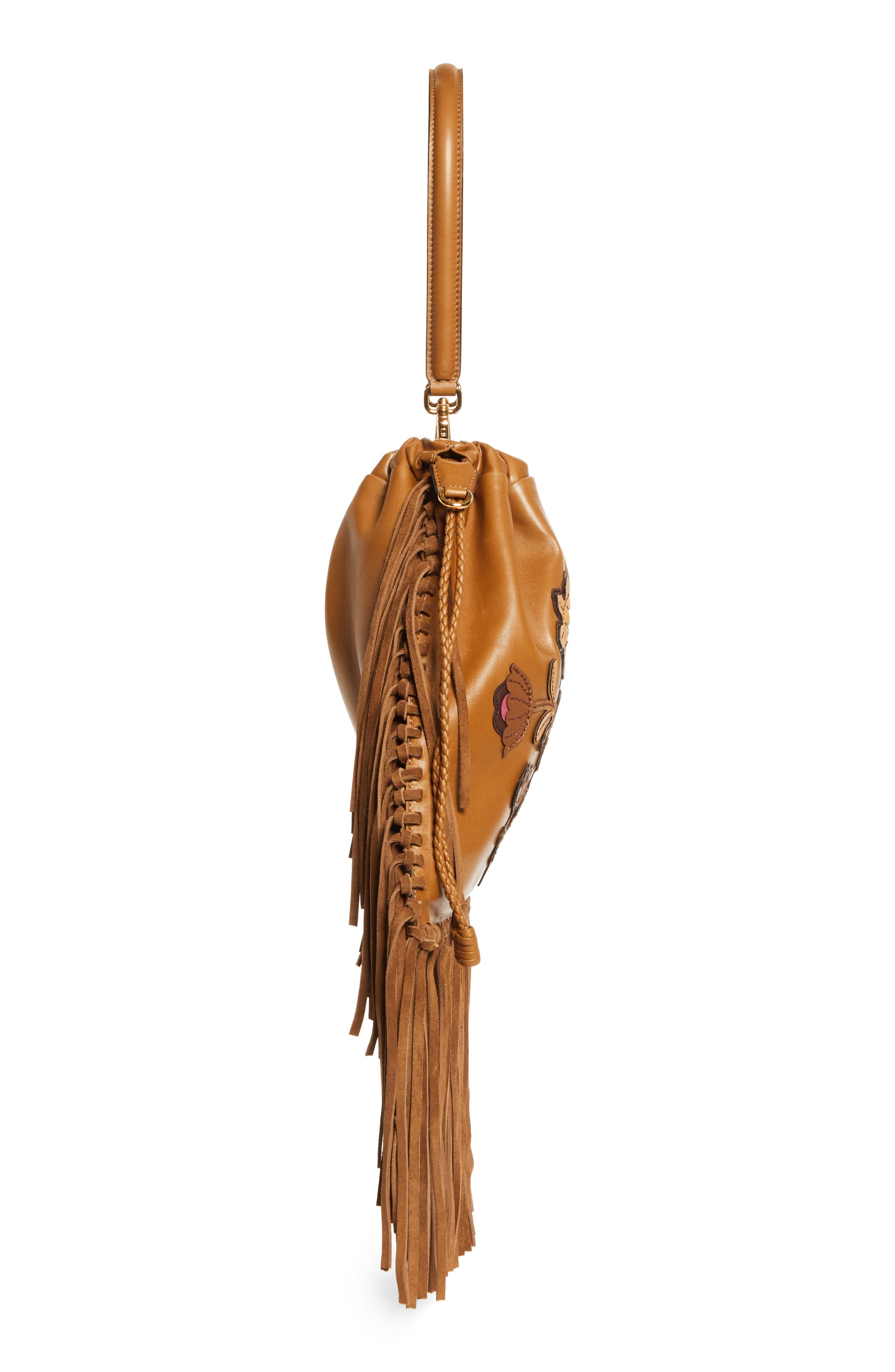 Etro Kalispera Embroidered Fringe Leather Shoulder Bag in M0180 Dark Brown at Nordstrom - 6