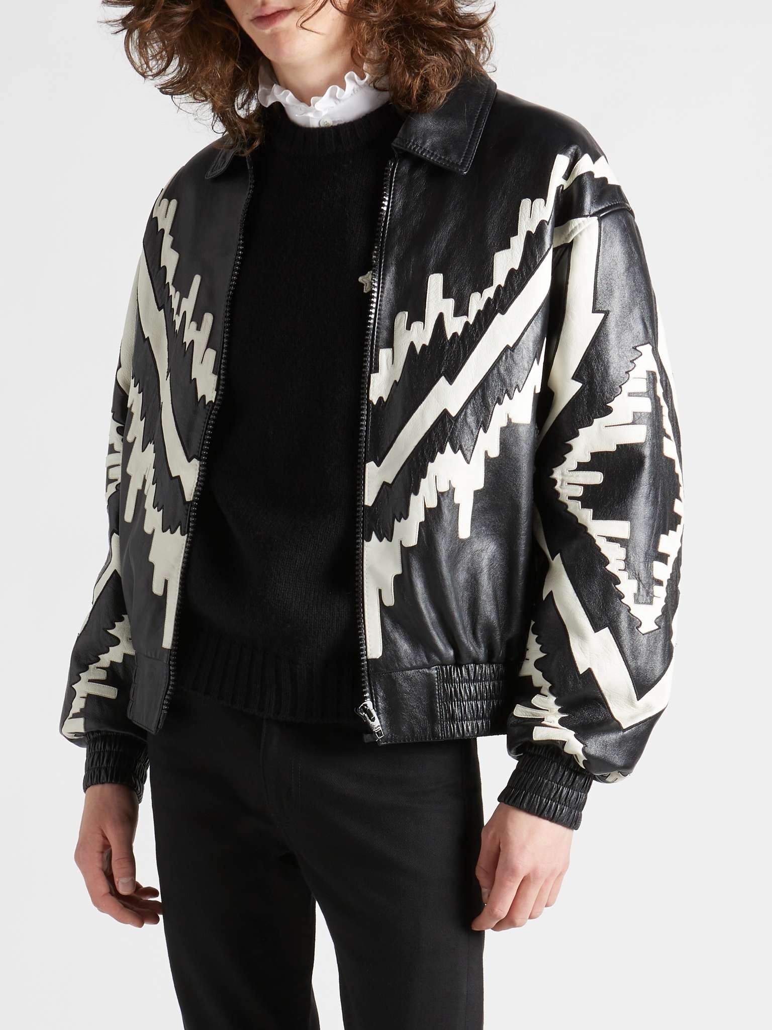 Appliquéd Leather Blouson Jacket - 4