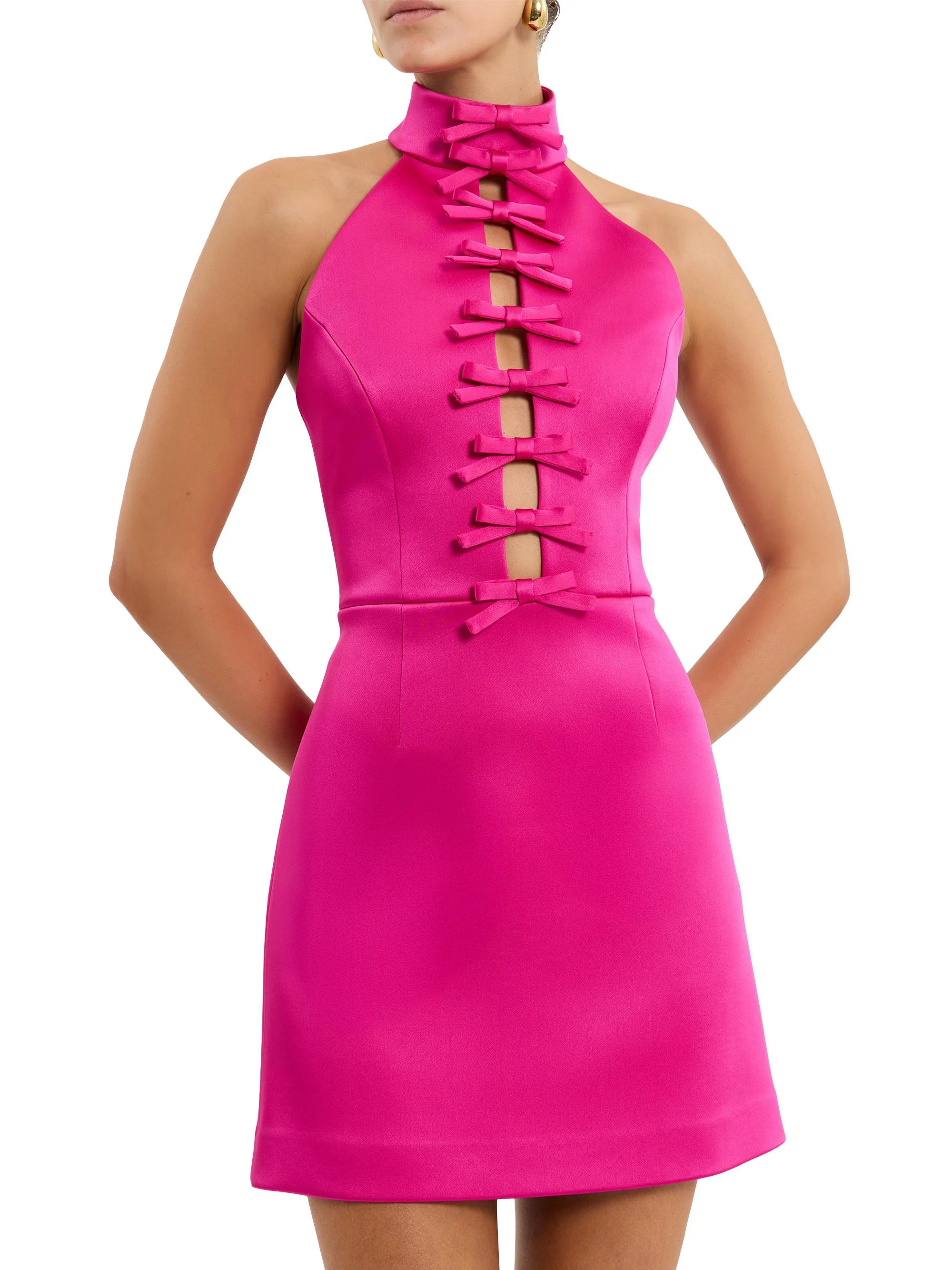 Women's Saskia Bow Halterneck Minidress - Hot Pink - 1